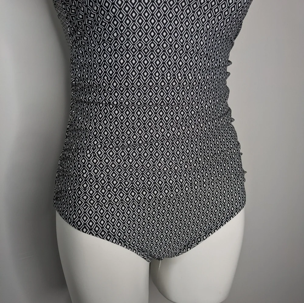 DKNY Black White Diamond Pattern One Piece Swimsuit L - Picture 3 of 10
